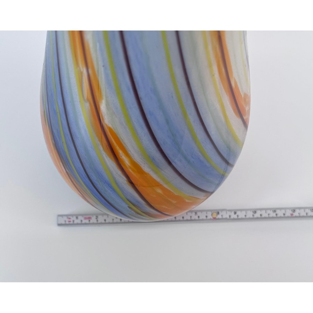 Murano Style Art Glass Vase Swirl Blue Orange Yellow Brown Hand Blown Tall Decor - Picture 9 of 11